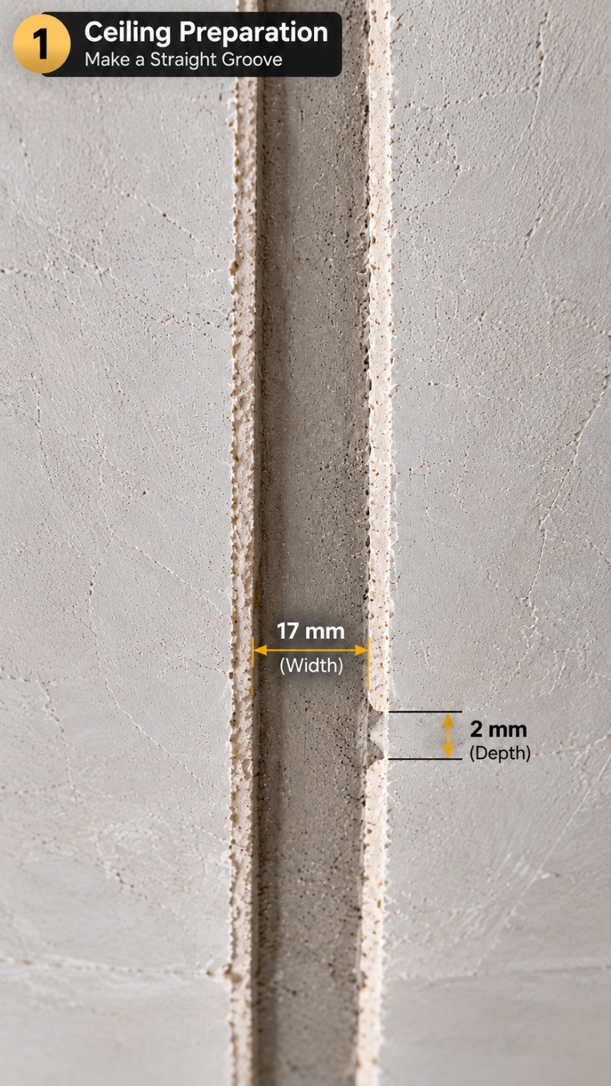 Prepare straight groove for recessed LED profile